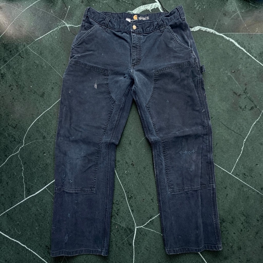 Carhartt Double Knee Carpenter Pants Mens 36 x 30 Black Faded Canvas Thrashed - Picture 3 of 15